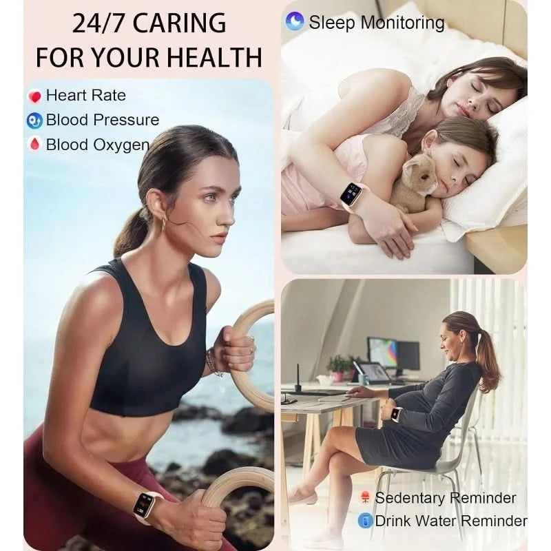 Smart Fitness Watch - Compatible with Android & iPhone, Wireless Calling, Text Reminders, Built-in Activity Tracker for Multiple