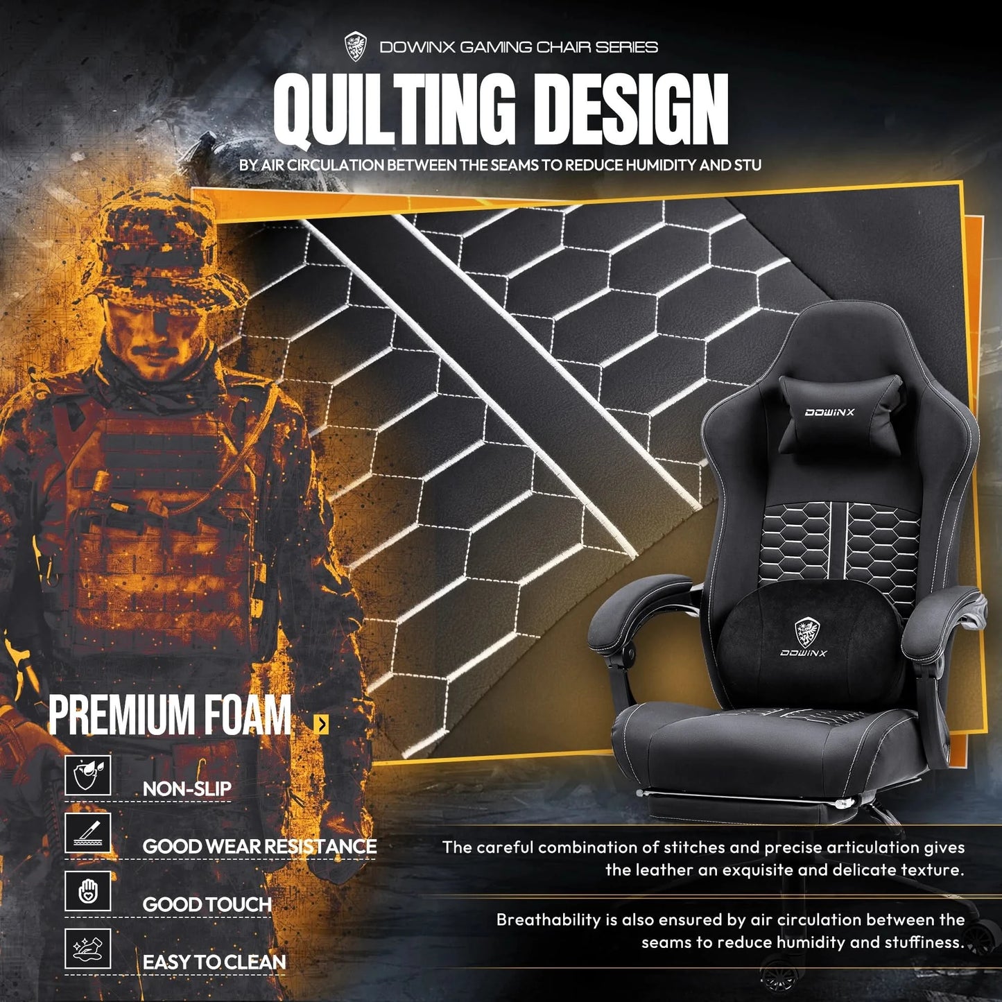 Dowinx Gaming Chair with Heated Massage Lumbar Support, Ergonomic Gaming Computer Chair with Pocket Spring Cushion and Footrest