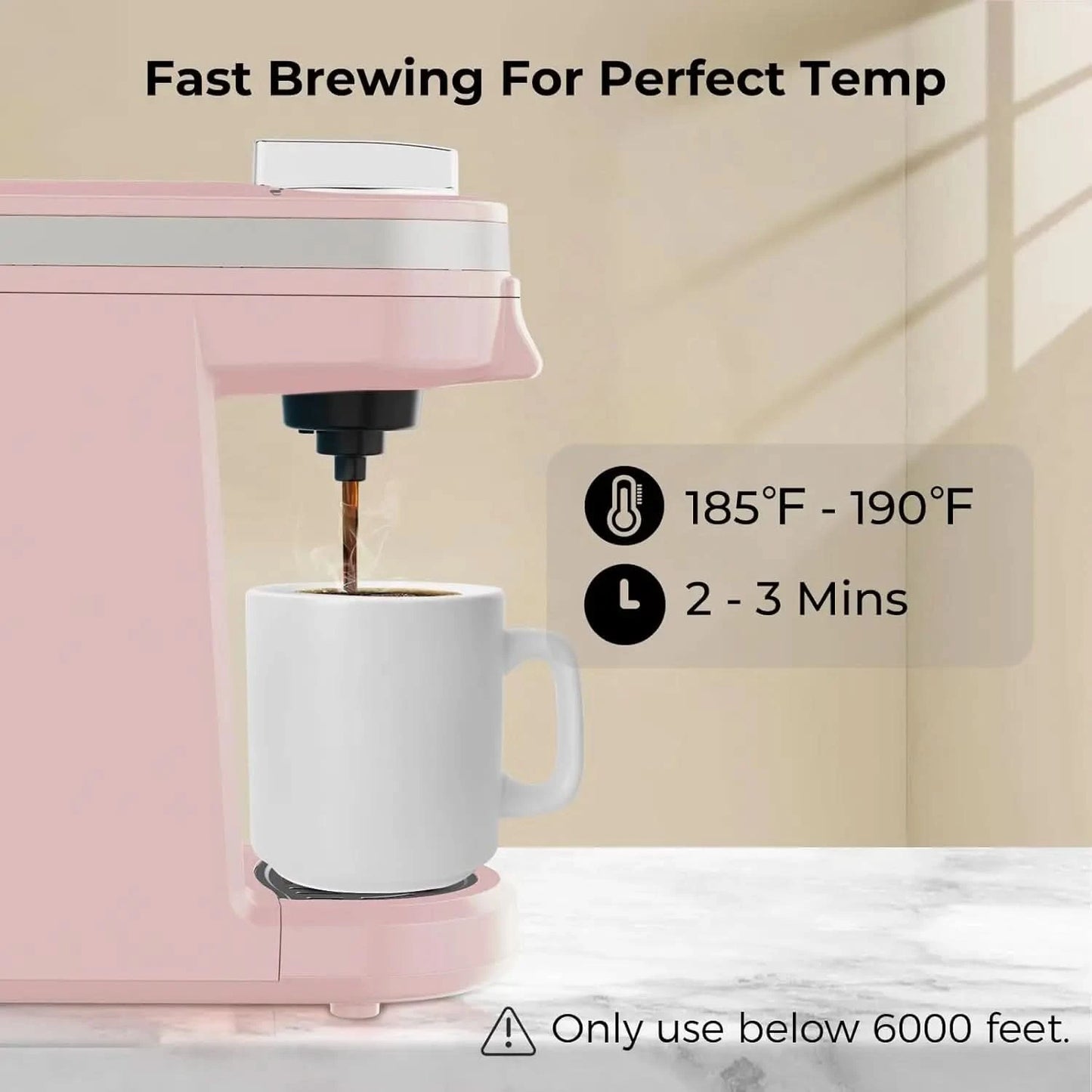 Mini Coffee Maker for K Capsule, Single Serve Coffee Maker for One Cup Americano, Lightweight Pod Coffee Machine, Dusty Rose - M & M Global