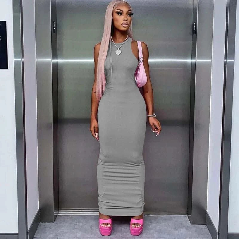 Dulzura Women Fashion 2024 Autumn Sleeveless Club Streetwear Bodycon Pink Pencil Long Dress Wholesale Items For Business - M & M Global