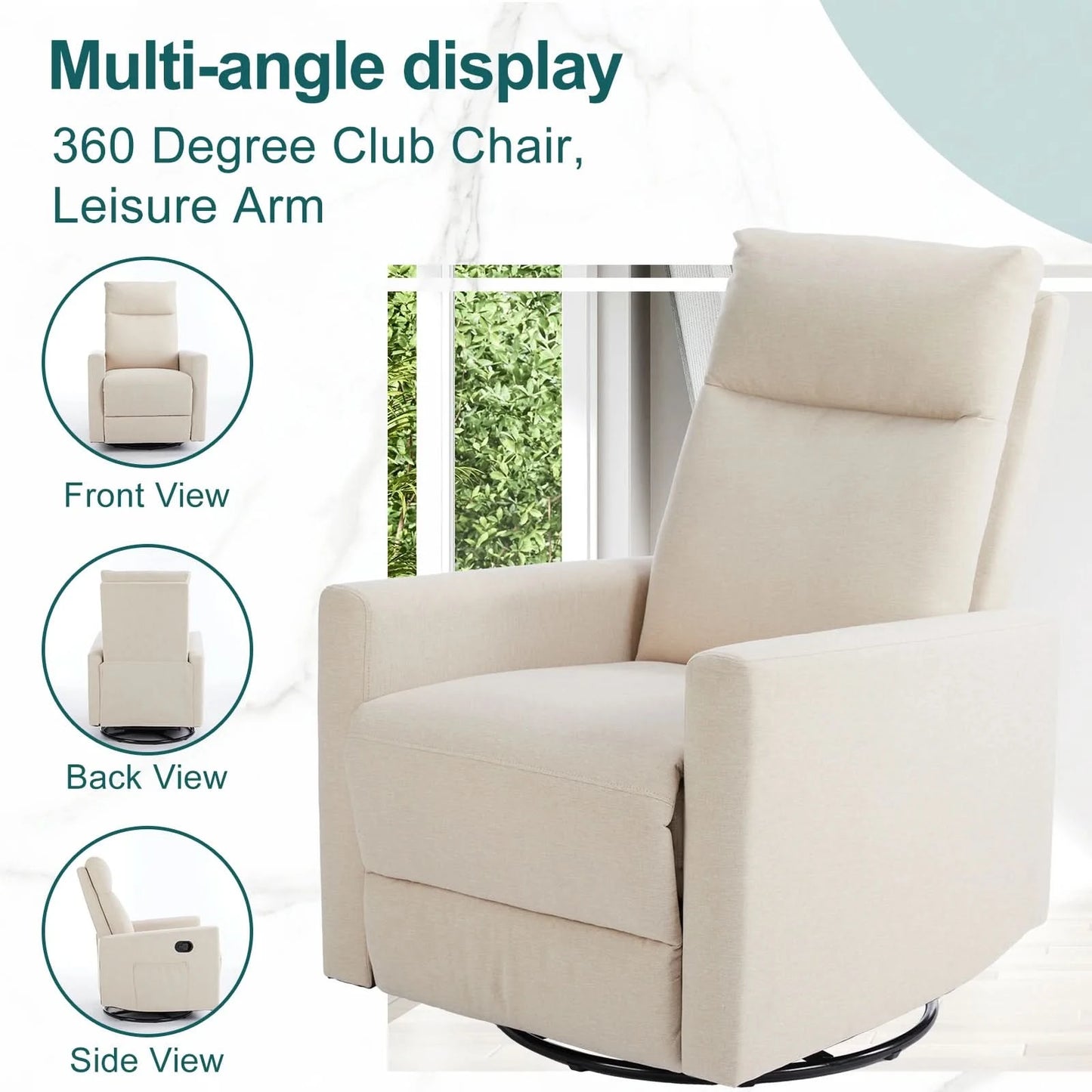 JHK Rotating Rocking Chair Recliner With Oversized Foot Swivel Rocking Rocker Recliner Glider Nursery Chair for Living Room