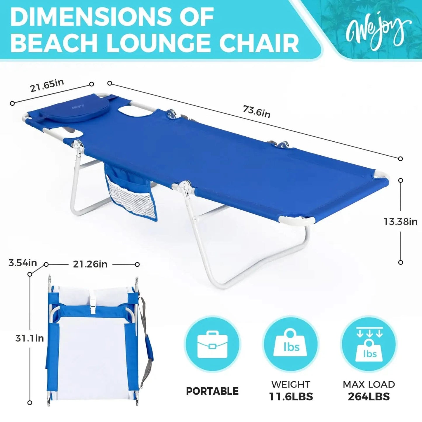 Beach Lounge Chair Adjustable Folding Face Down Tanning Lawn Chair for Adult (Blue)