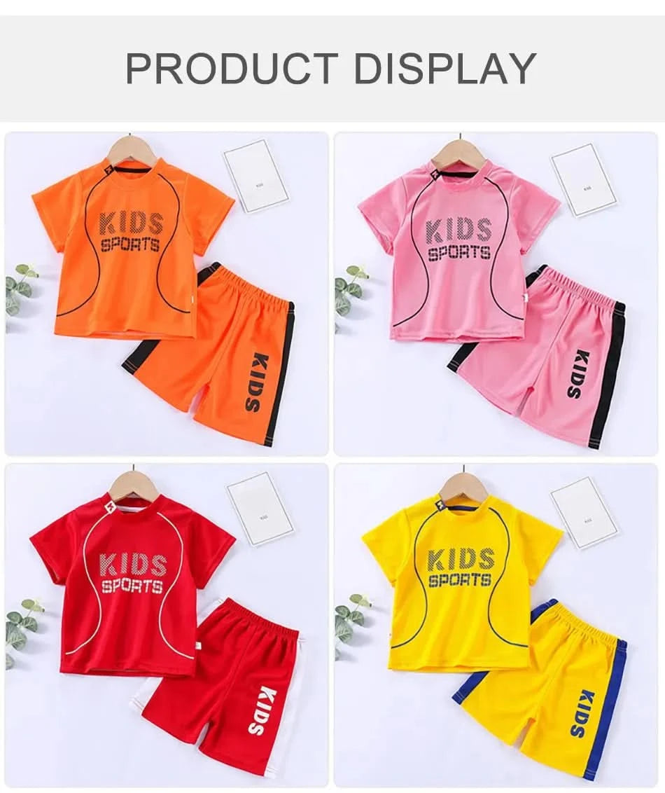 Children Summer Short Sleeve Football Basketball Suit Clothing Set Boy Girl Jersey Quick Drying Breathable Kids Sports Wear - M & M Global