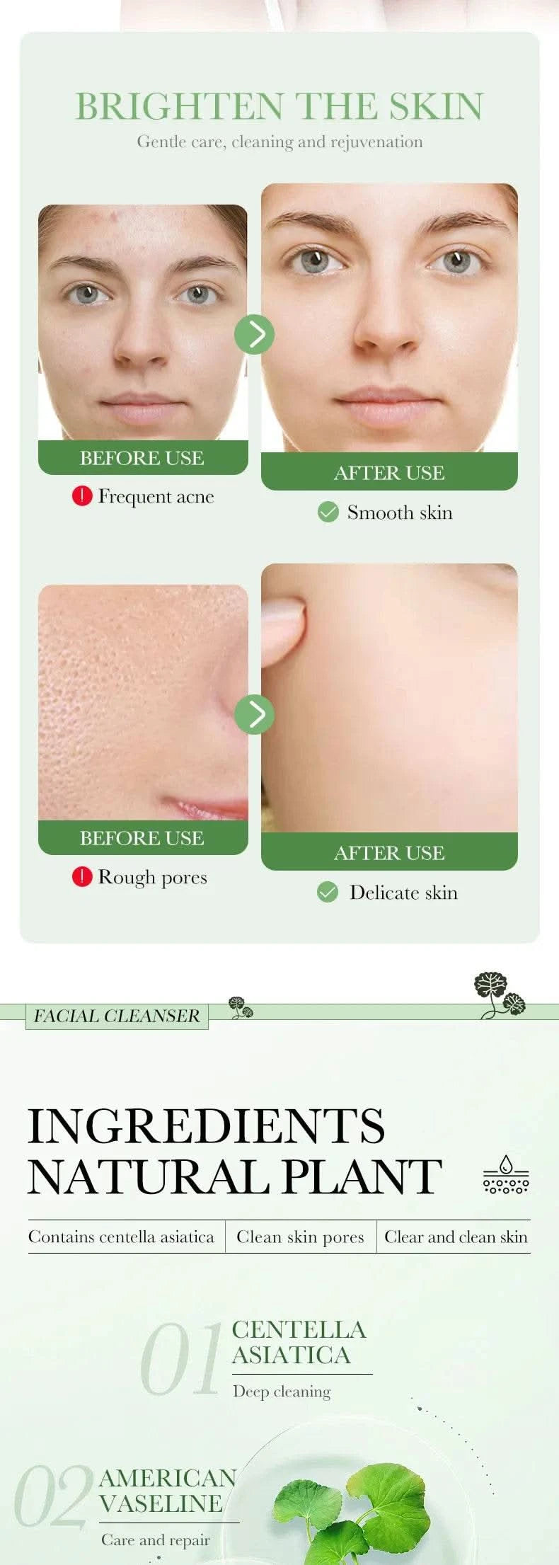 BIOAQUA Centella Asiatica Facial Cleanser Moisturizing Oil Control Face Cleansing Face Wash Foam Facial Cleanser Skin Care - M & M Global