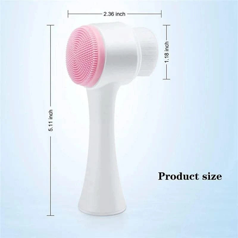 3D Double Silicone Facial Cleansing Brush Manual Massage Facial Brush Soft Bristles Exfoliator Double Sided Face Wash Brush - M & M Global