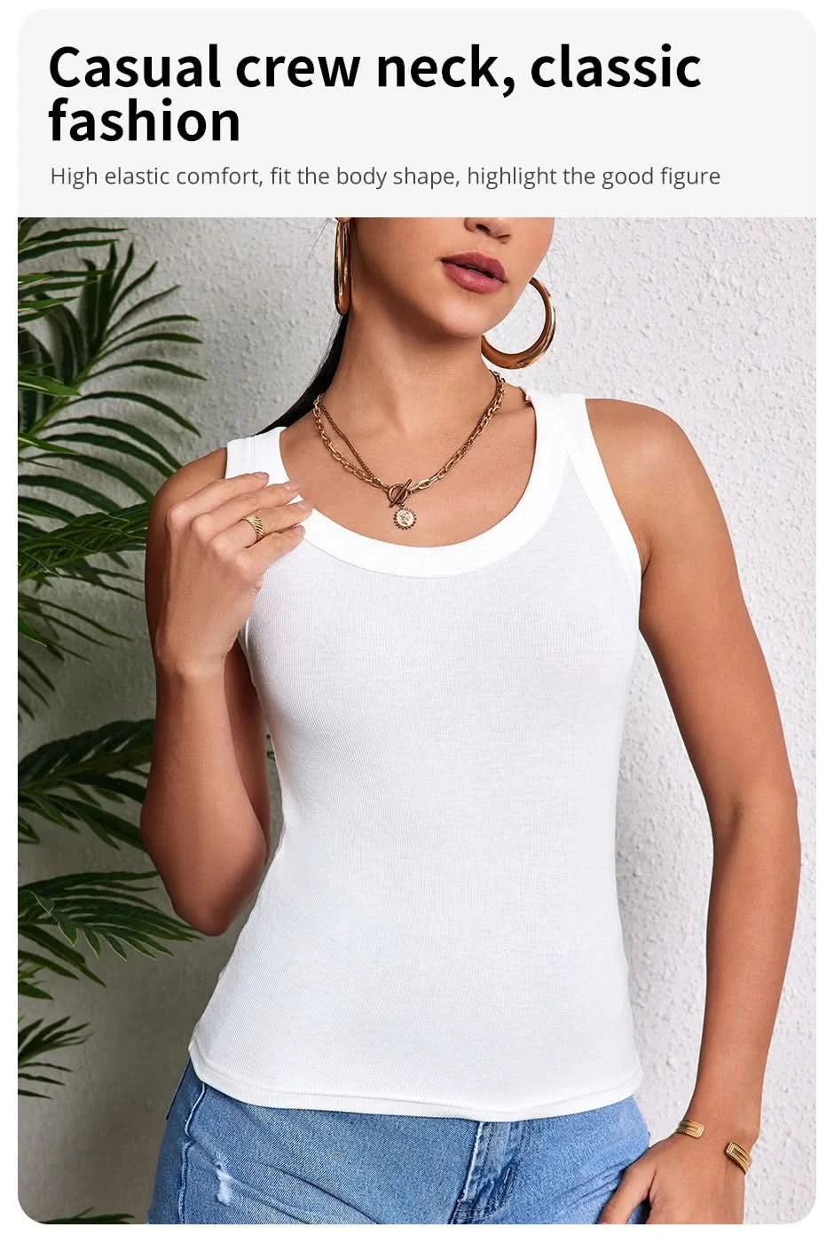 European and American Size Ladies Suspender Vest Sleeveless Top Solid Color Sexy Thread Bottoming Vest for Four Seasons. - M & M Global