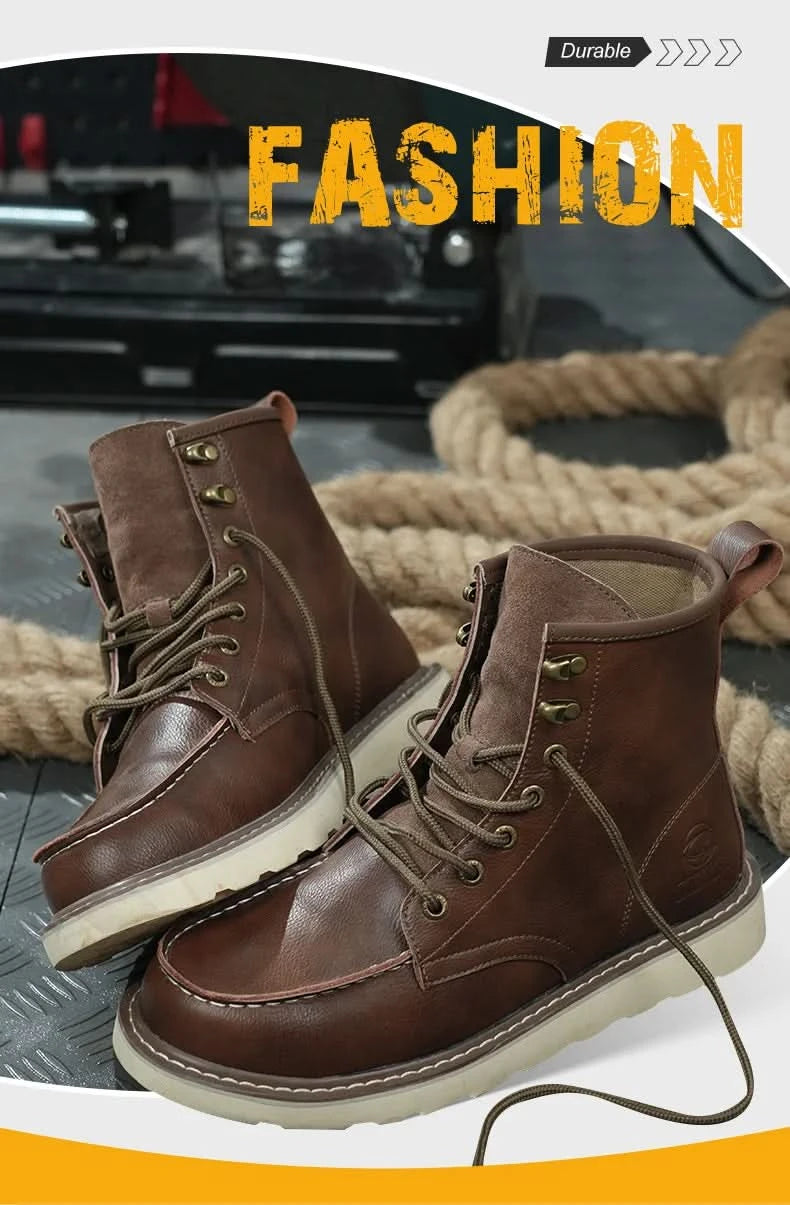Two layer cowhide high top anti-smash anti-puncture breathable fashion labour insurance shoes
