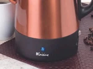 PER12 Stainless Steel Electric Coffee Percolator, 12 Cup, Polished Copper Finish, Dripless Gooseneck Spout, Clear Glass Knob, Br - M & M Global