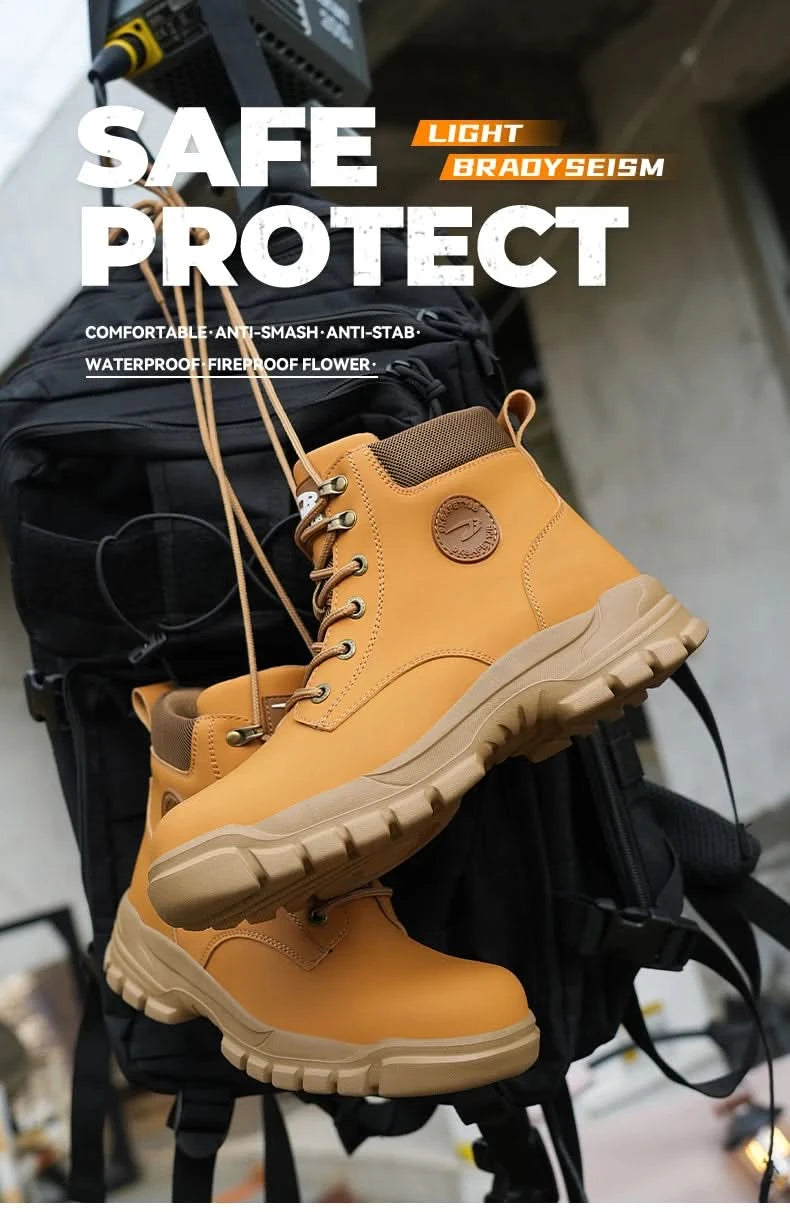 Mens Puncture-Proof Steel Toe Safety Boots Oil & Slip-Resistant Industrial Shoe Outdoor Work Shoes for Mechanics & Construction