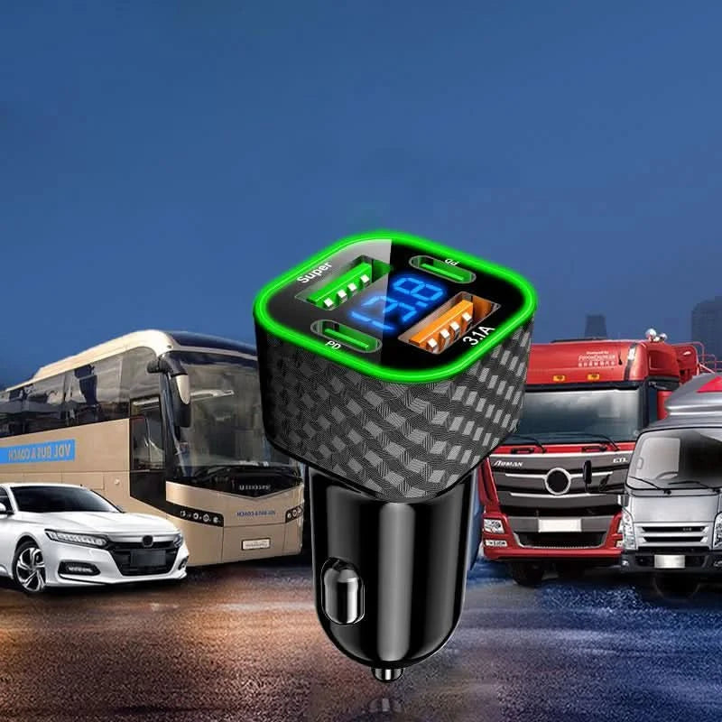 Xiaomi USB C Car Phone Charger Dual PD 4 in 1 with Voltage Display Super Fast Charge Adapter for iPhone Xiaomi Oppo Vivo Samsung - M & M Global