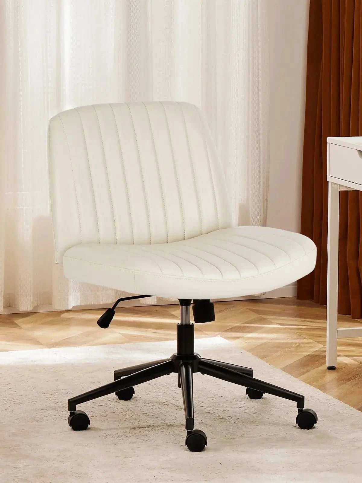 JHK Armless Cross Office Chairs with Wheels PU Leather Swivel Living Room Desk Chair Height Adjustable Support Seat Furniture