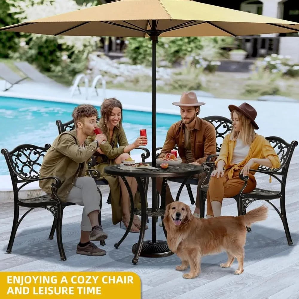 Outdoor Cast Aluminum Outdoor Chairs with Armrest, All-Weather Patio Dining Chair with Adjustable Feet for Balcony