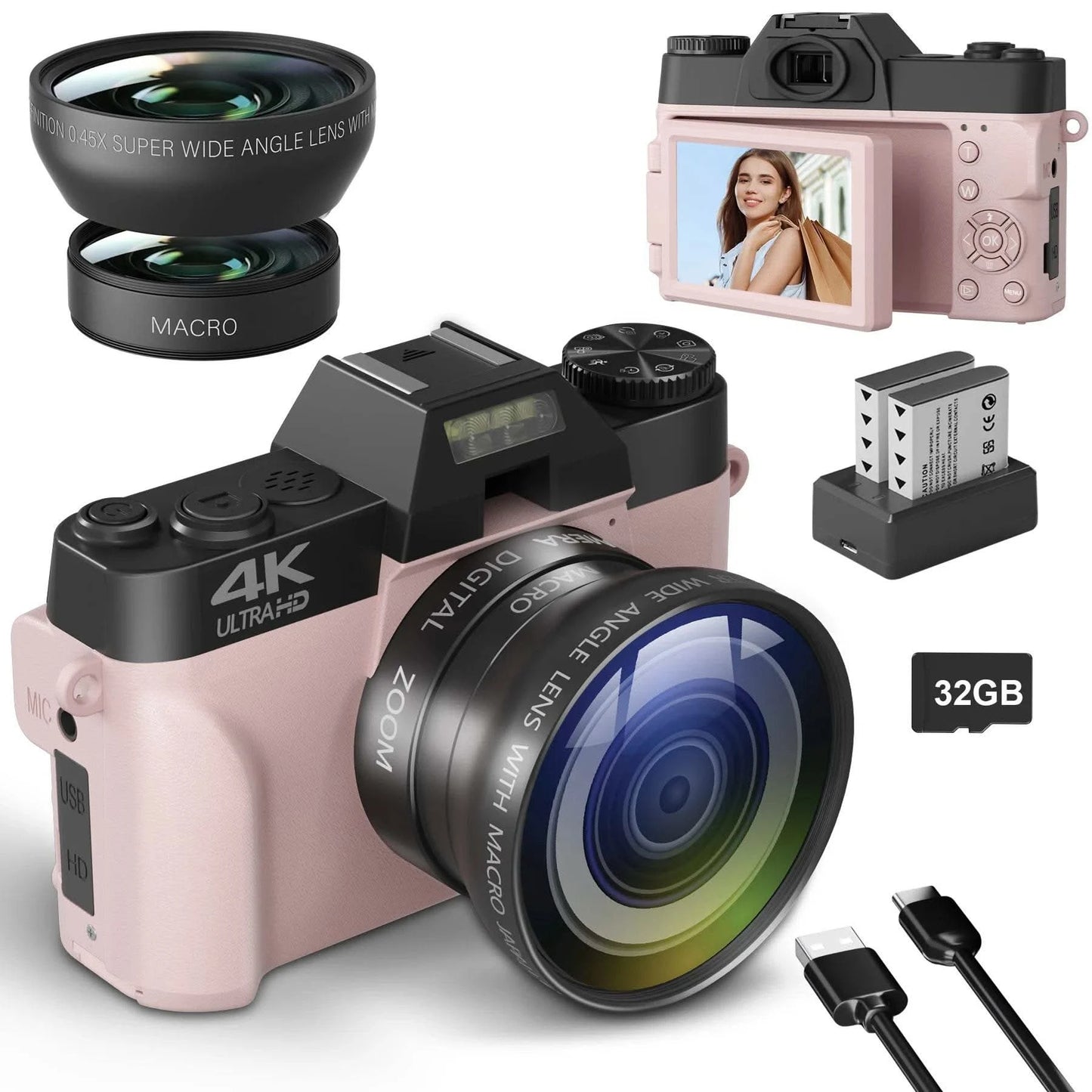 Compact Digital Photography Camera 4K WIFI Webcam Retro Vlog Recorder YouTube 64MP Camcorder 3 Inch Flip Screen Wide Angle Lens - M & M Global