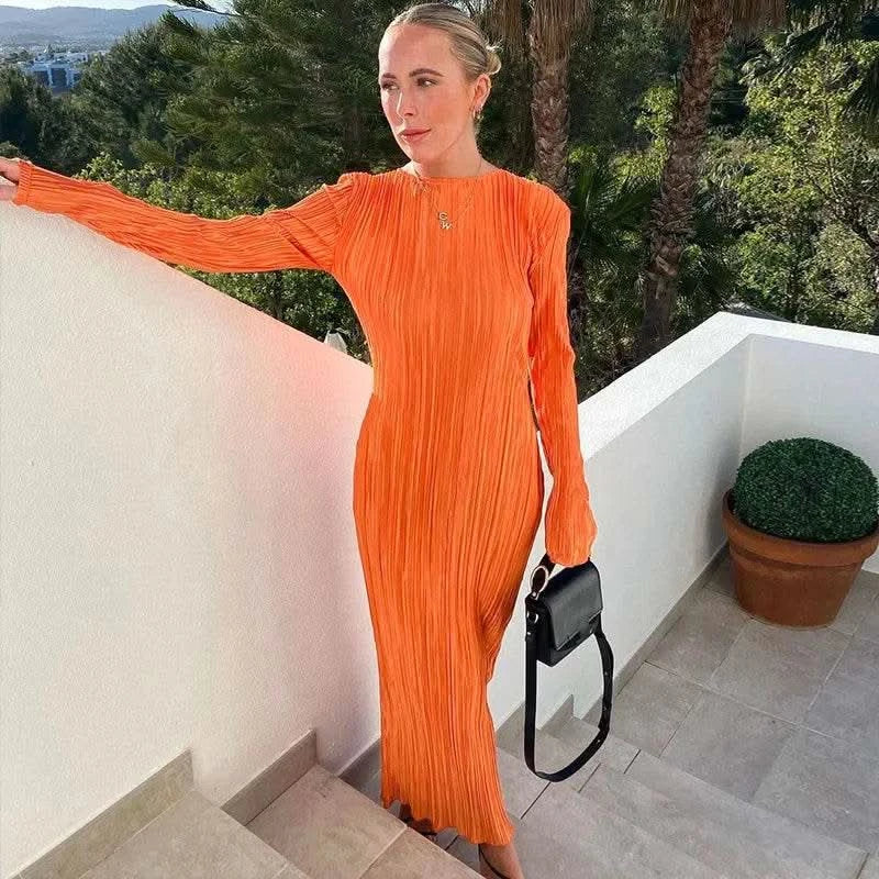 Dulzura Women 2024 Spring Autumn Fashion Long Sleeve Streetwear Bodycon Black Long Dress Wholesale Items For Business - M & M Global