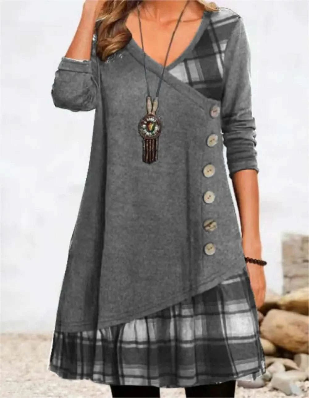 Dresses for Women European and American autumn and Winter Elegant Everyday Loose Party Dress Buttons Long Sleeve Dress - M & M Global