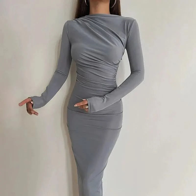 Hawthaw Women 2024 Spring Autumn Long Sleeve Party Club Evening Streetwear Bodycon Long Dress Wholesale Items For Business D3A14 - M & M Global