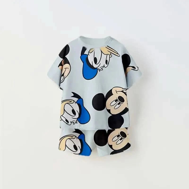 Cartoon Suits New Short Sleeve Outfits New Trendy Casual Costume For Boys Child 2025 Summer Wear Cute Round Neck TShirt+Shorts - M & M Global