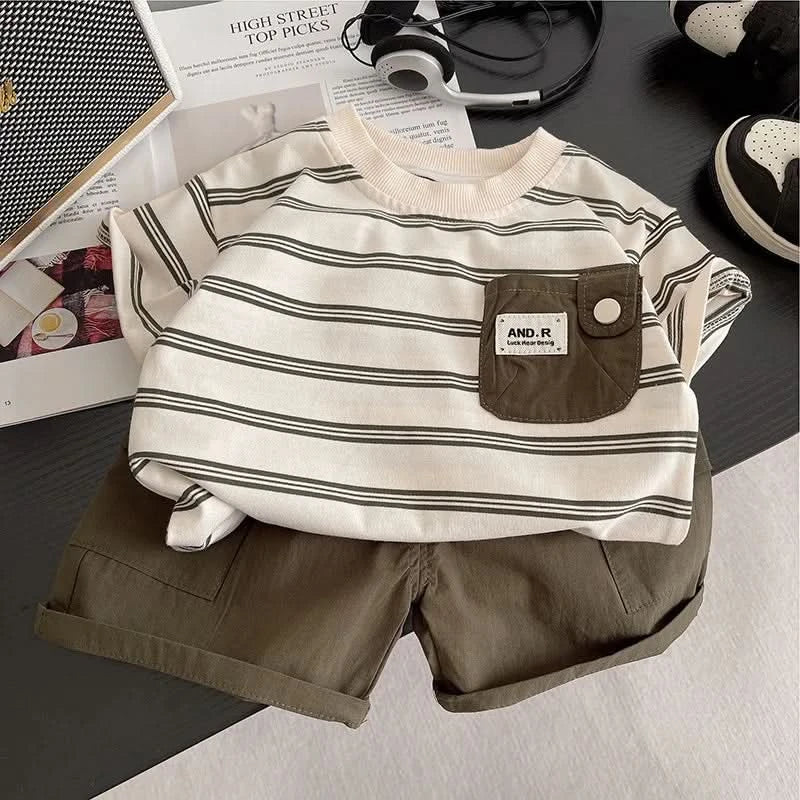 Fashion Summer Kids Baby Boys Striped Clothing Suits Short Sleeve T-Shirt+Shorts Casual Clothes Outfit Girls Clothes 2PCS/Set - M & M Global