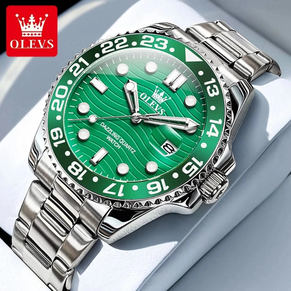 OLEVS Original Brand High Fashion Men's watch WaterproofCalendar Quartz Watch for Male Luminous Stainless Steel Authentic Watch - M & M Global
