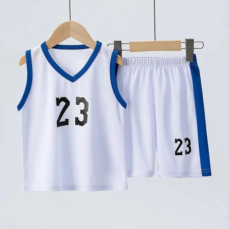 Summer CHILDREN'S Basketball Suit Boys and Girls Sports Vest Shorts Suit 23rd Handsome Boys and Students Vest Suit 2-piece. - M & M Global