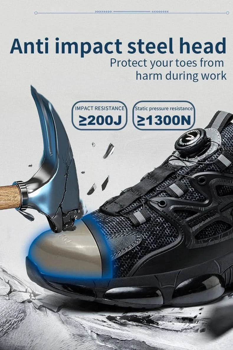 Slack-stab-proof work shoes with elastic buttons and lace-up