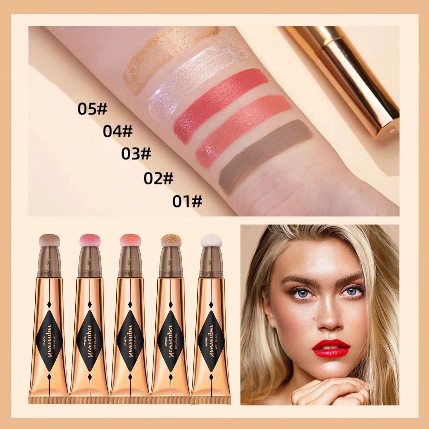 3 Pcs Liquid Contour,Liquid Highlighter,Liquid Blush Stick Makeup Kit, Luminizer Fair Contour+Pink Blush +Pearl White Highlight