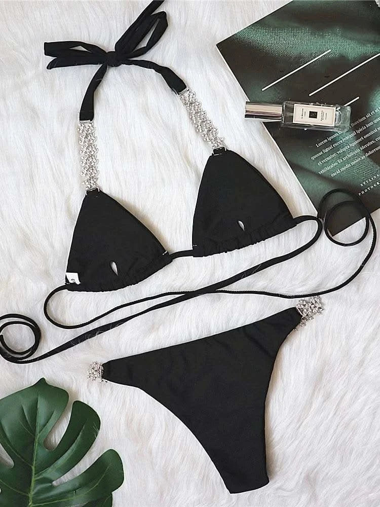 DEAT Sexy Lace-up Swimsuit Women's Solid Color Cross Hollow Out Design Bikini Two-piece Set Beach Party 2025 Summer New 11XX0987 - M & M Global