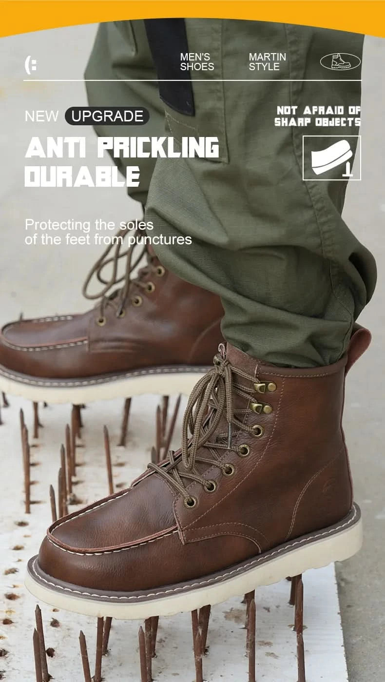 Two layer cowhide high top anti-smash anti-puncture breathable fashion labour insurance shoes
