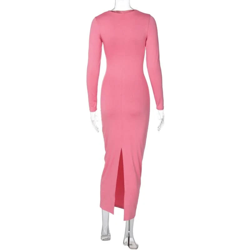 Hawthaw Women 2024 Spring Autumn Long Sleeve Party Club Evening Streetwear Bodycon Long Dress Wholesale Items For Business D3A14 - M & M Global