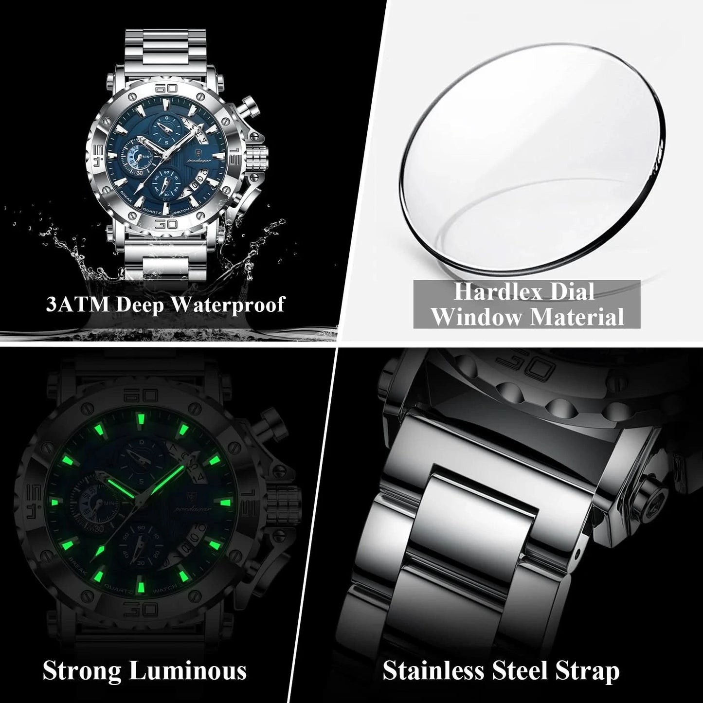 POEDAGAR Luxury Watch For Men Calendar Luminous Waterproof Man Clock Male Chronograph Stainless Steel Men's Quartz Watches Reloj - M & M Global