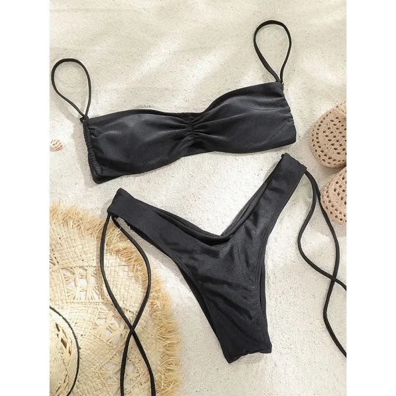 Woman swimsuits String Bikini Set Women High Cut Swimwear Sexy Bathing Suit Bandage Biquini Female Pleated Beachwear Summer - M & M Global