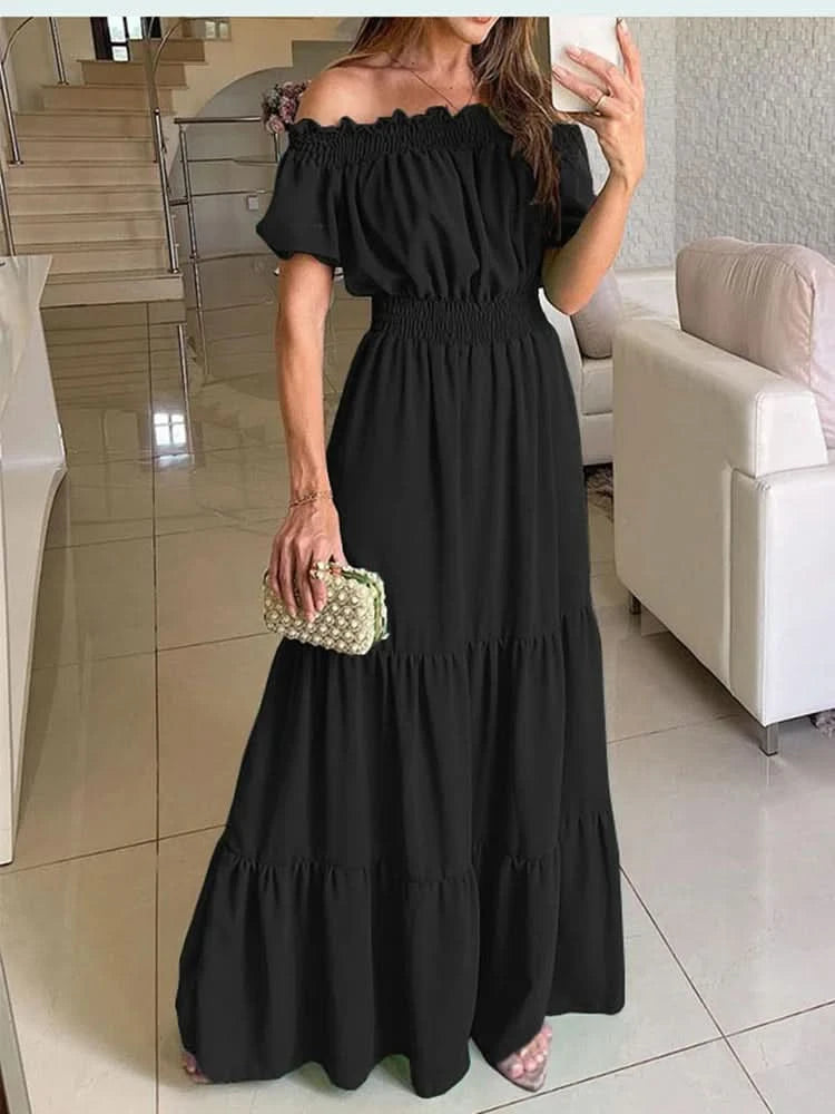 Summer Boho Red Dress Fashion Short Sleeve Beach Long Dress Casual Loose Elegant Holiday Party Dresses For Women Robe Femme 2023 - M & M Global