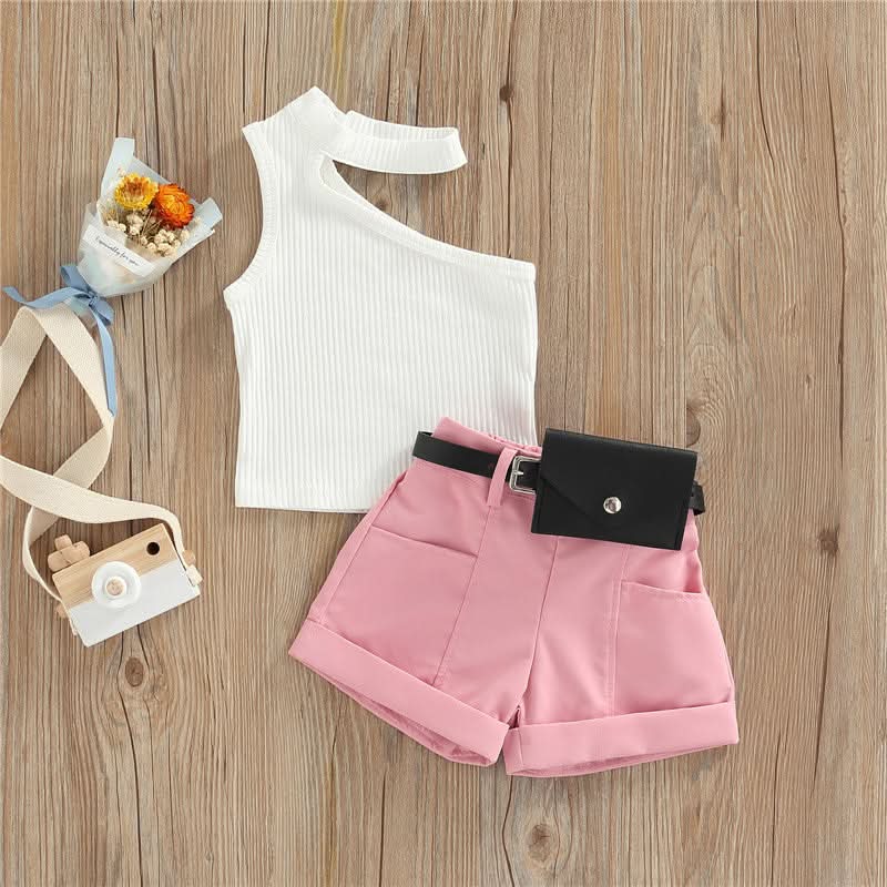 1-5 Years Infant Girl Casual Set Tanks Tops + Shorts + Waist Bag Pockets Decoration Casual Style Girls Summer Clothing Set - M & M Global