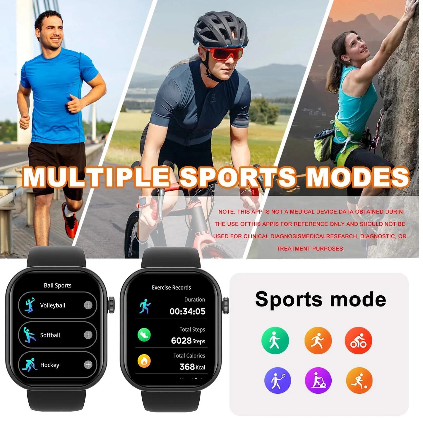 Smart watch, multi-sport mode, message reminder, multiple APP reminders, suitable for men and women, custom wallpaper