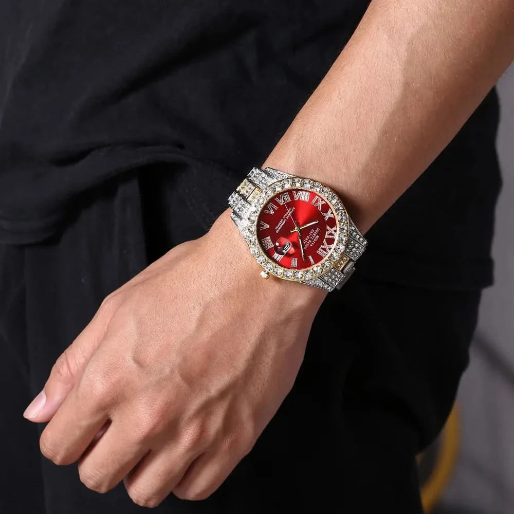 Hip Hop Iced Out Men Watch Full AAA Rhinestone Around Luxury Quartz Watches Round Clock Unisex Wrist Watch Gift For Boyfriend - M & M Global