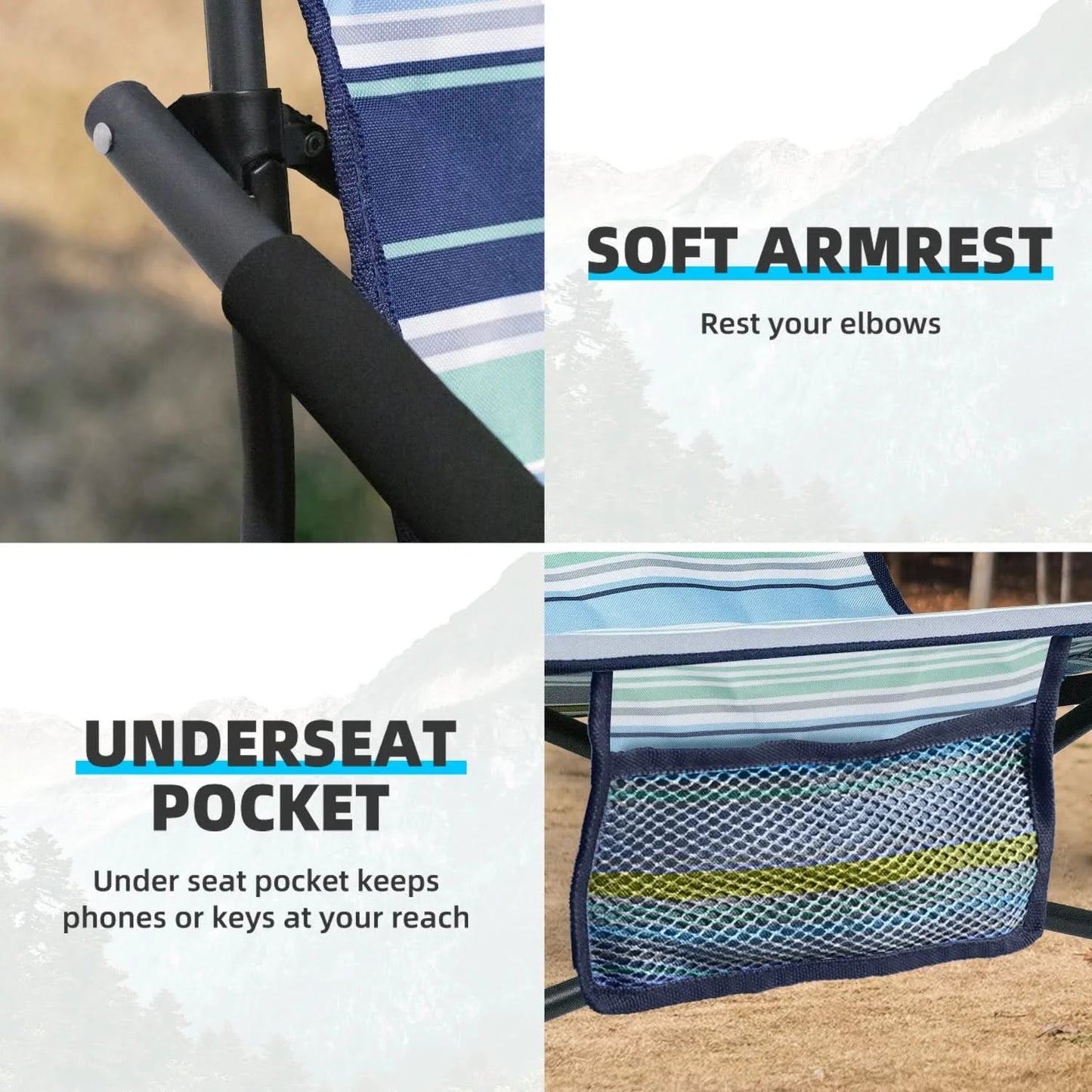 Tisetrail 2 Pack Portable Beach Chair For Adults Low Back Sling Chair With Cup Holder Folding Mesh Sand Chair Lightweight