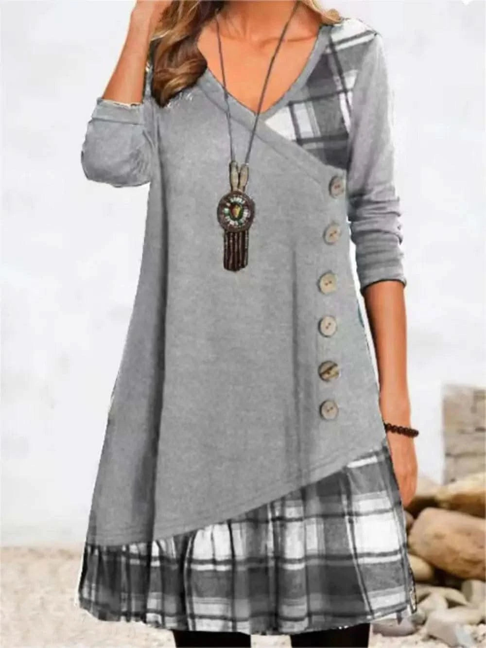 Dresses for Women European and American autumn and Winter Elegant Everyday Loose Party Dress Buttons Long Sleeve Dress - M & M Global