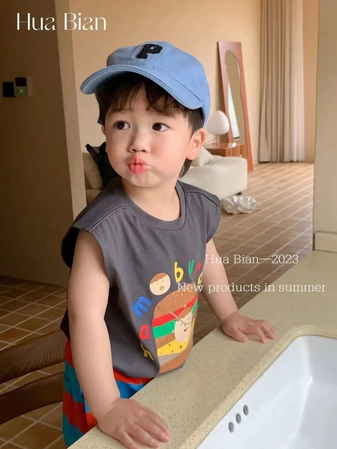 2025 Summer Baby Clothing Set Infant Boys Girls Cute Hamburg Print Sleeveless T-shirt and Stripe Shorts 2Pcs Suit Toddler Outfit - M & M Global
