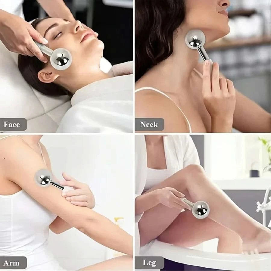 1PC Facial Ice Hockey Cold and Hot Stainless Steel Facial Roller Beauty Spa Cooling Ball, Low-temperature Freezing Rod - M & M Global