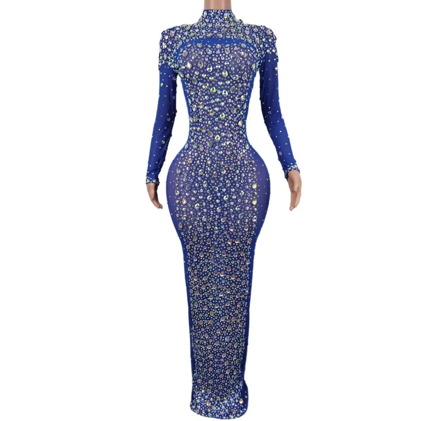 Sexy Party Banquet Evening Dresses Women Sparkly Rhinestone Long Dress Nightclub Singer Stage Costume Festival Clothing Cuixing - M & M Global