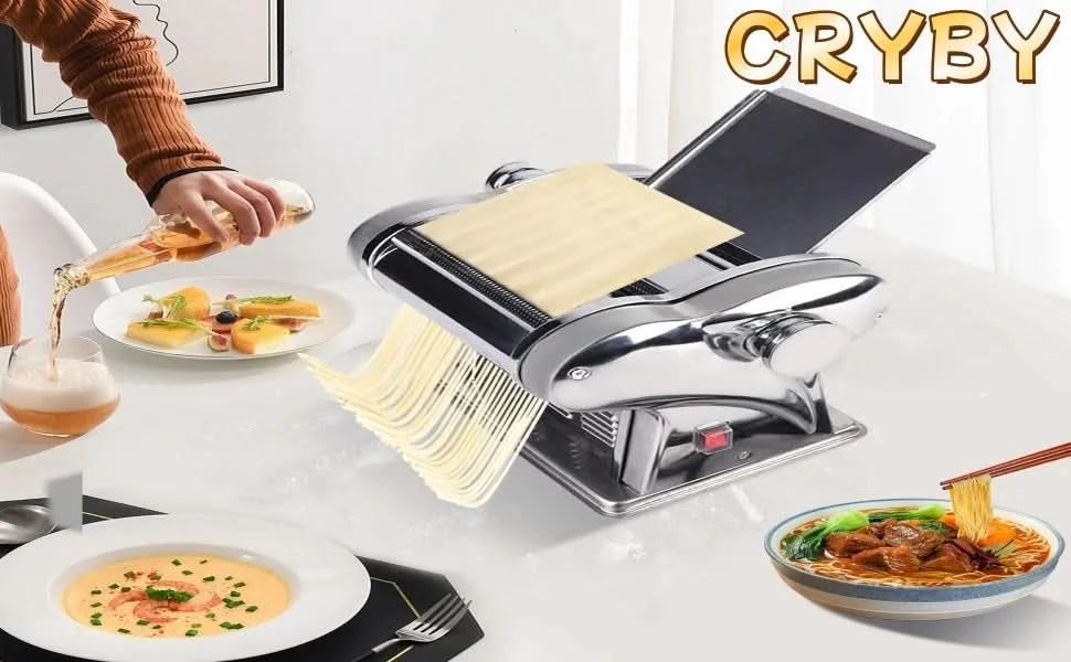 135W 110V Pasta Maker Machine, Two-Knife Electric Noodle Maker Machine Dough Roller Sheeter with Adjustable Thickness Setting, H - M & M Global