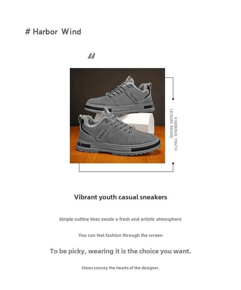 Winterfleece-lined Men's Shoes New Style Workwear Shoes Anti-slip Sport Casual Board Men's Korean Version Durable Labor-saving - M & M Global