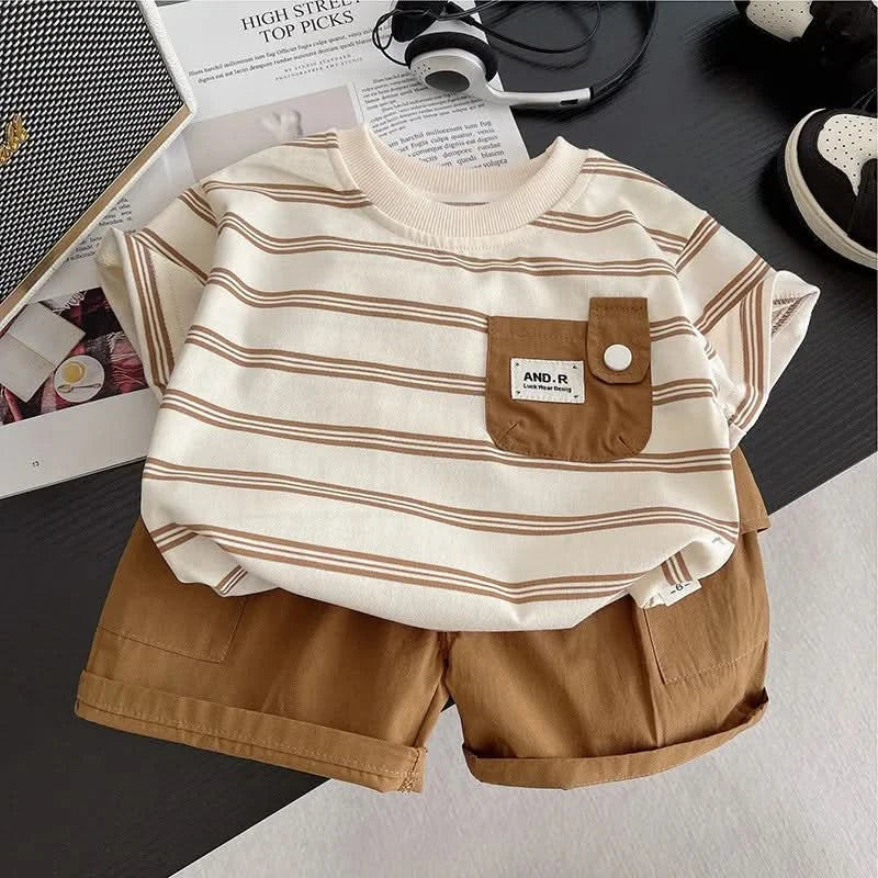 Fashion Summer Kids Baby Boys Striped Clothing Suits Short Sleeve T-Shirt+Shorts Casual Clothes Outfit Girls Clothes 2PCS/Set - M & M Global