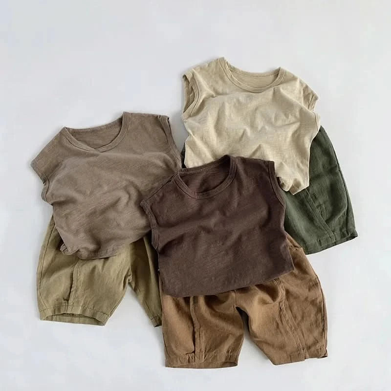 Summer Children Slub Cotton T Shirts Korean Fashion Toddler Kids Sleeveless Striped T-Shirts Baby Boys Casual Tank Tops 4 5 6 7Y - M & M Global