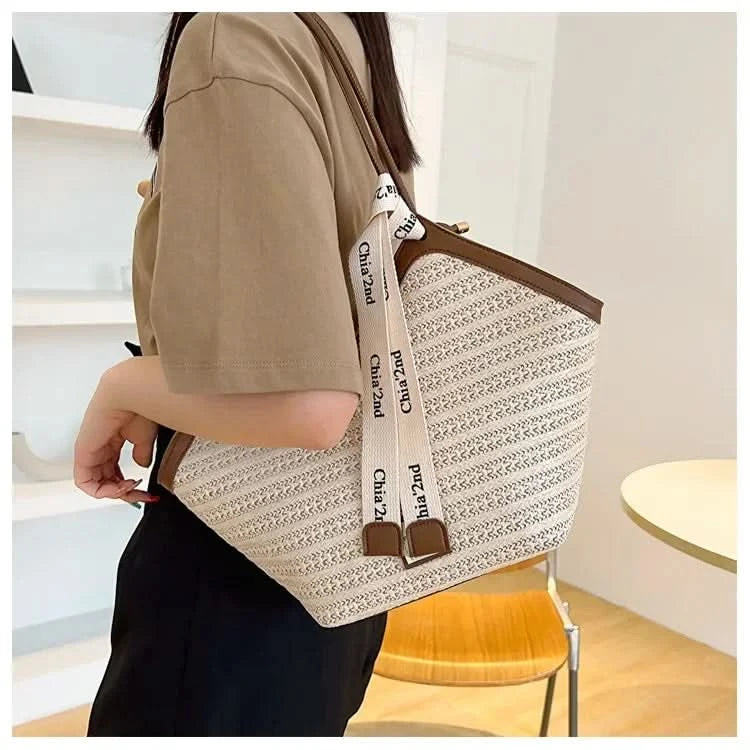 Straw Beach Bag Vintage Handmade Woven Shoulder Bag Raffia circle Rattan bags Bohemian Summer Vacation Casual Bags - M & M Global