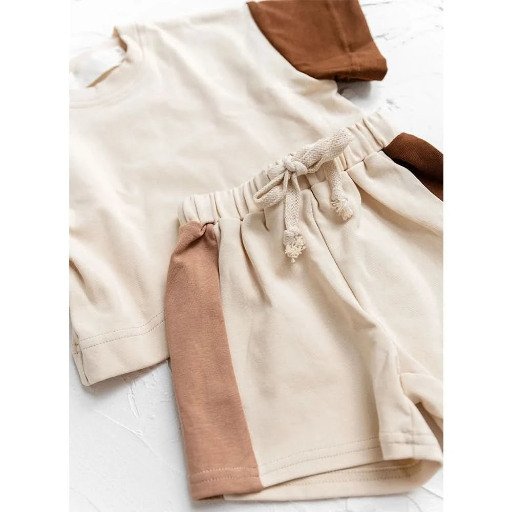 New Summer Cotton Toddler Short Sleeve T shirt And Shorts Set Baby Boys Girls Clothes Stitching Color Casual Tops Outfits 2PCS - M & M Global