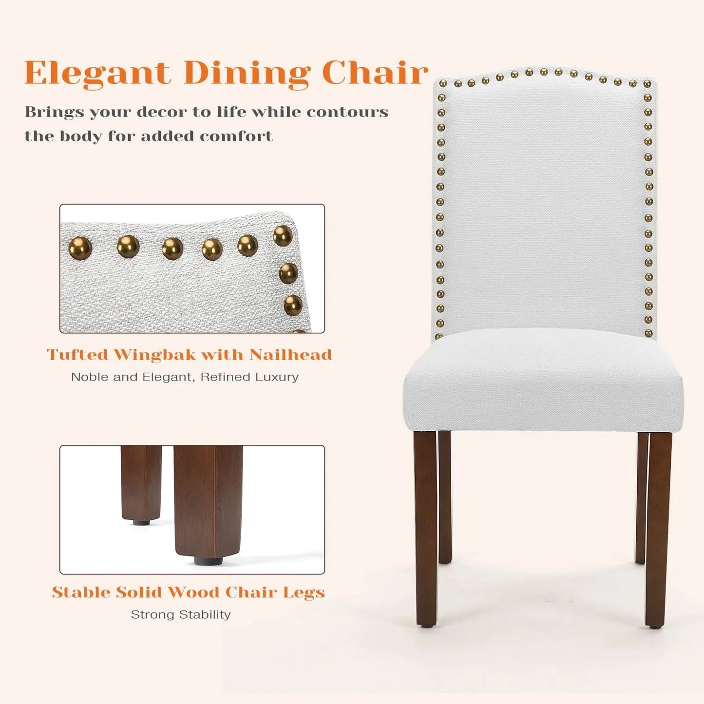 JHK Dining Chairs Padded Backrest Set Of 2 Thickened Sponge Cushion Upholstered Fabric Kitchen Chairs With Nailhead Trim Home