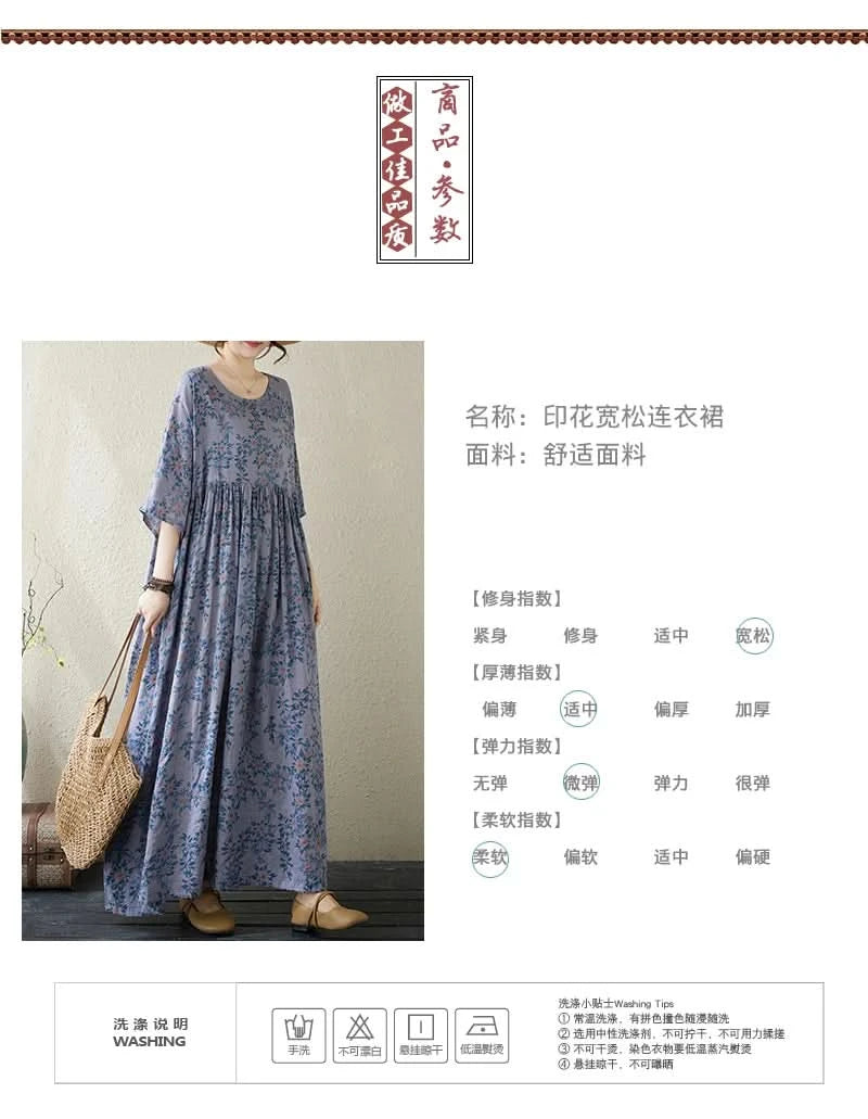 Oversized Summer Long Dress Women Floral Print Fashion Short Sleeve Ladies Dresses Casual Loose Ruffle Pleated Woman New Dress - M & M Global