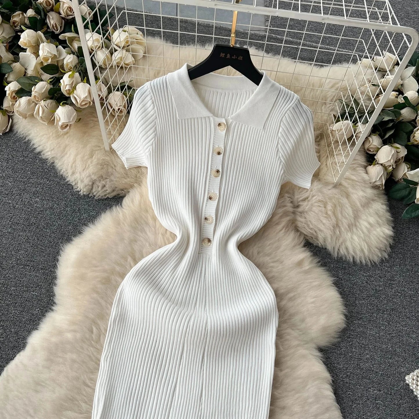 Summer Elastic Women Solid Knit Dress Summer Rose Red Retro Loose Sundress Sets 2024 bodycon Streetwear Sheer Beach Long Dress - M & M Global