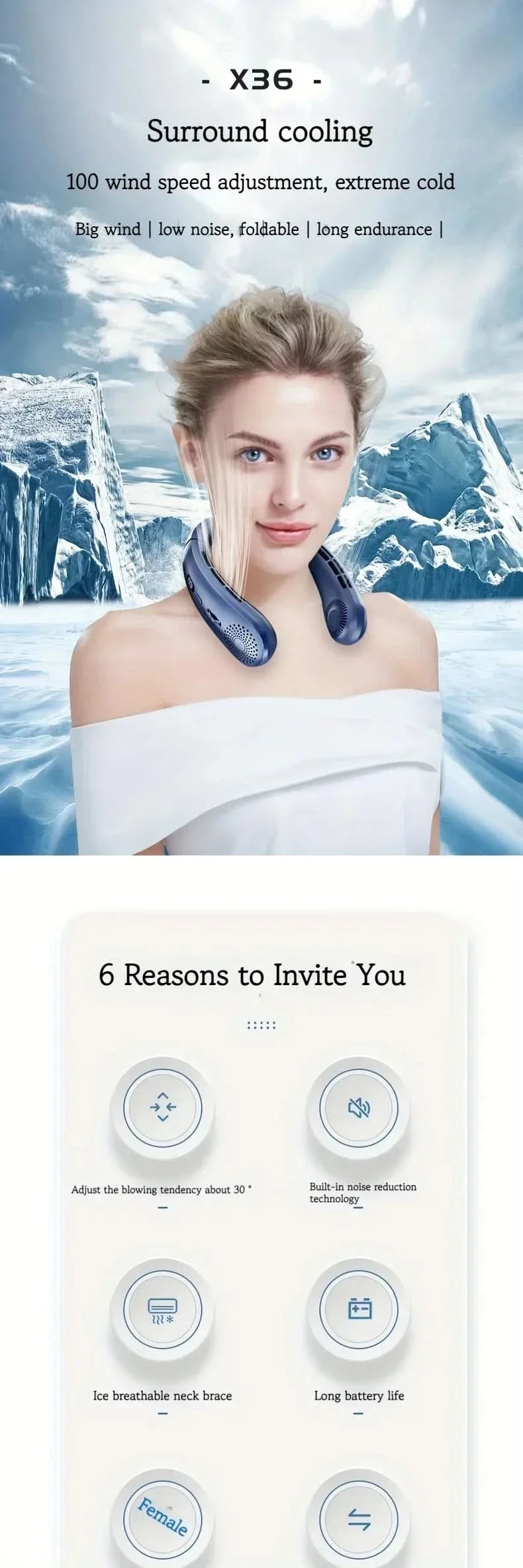 Neck Fan,Lightweight Wearable Fan, Low Noise 5 Speed Hands Free Fan, Hanging Headphone Design Sports Fan for Indoor & Outdoor